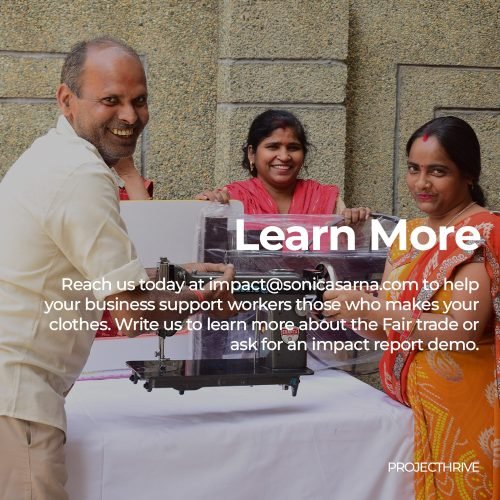 Man and women holding stitching machine